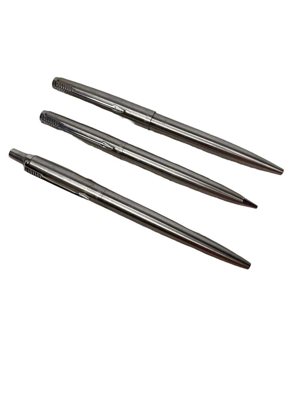 Vintage 70s Parker Pens 1 Jotter with 2 Twist Lock Ballpoint Silvertone Writing